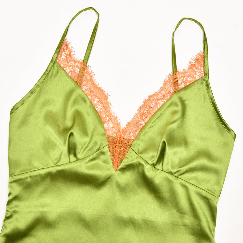 Satin lace hem v neck zip-up cami maxi dress - Image 6