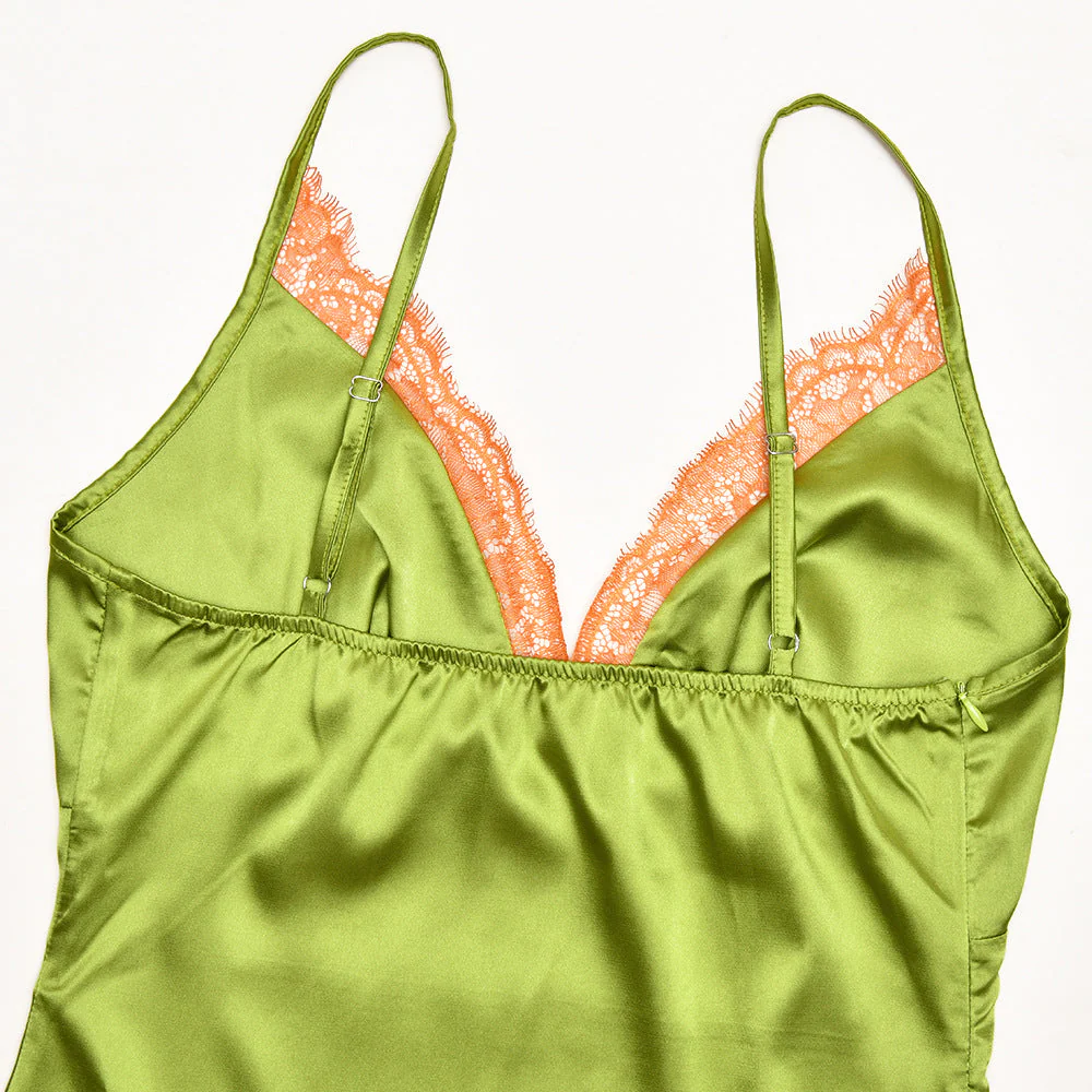 Satin lace hem v neck zip-up cami maxi dress - Image 7