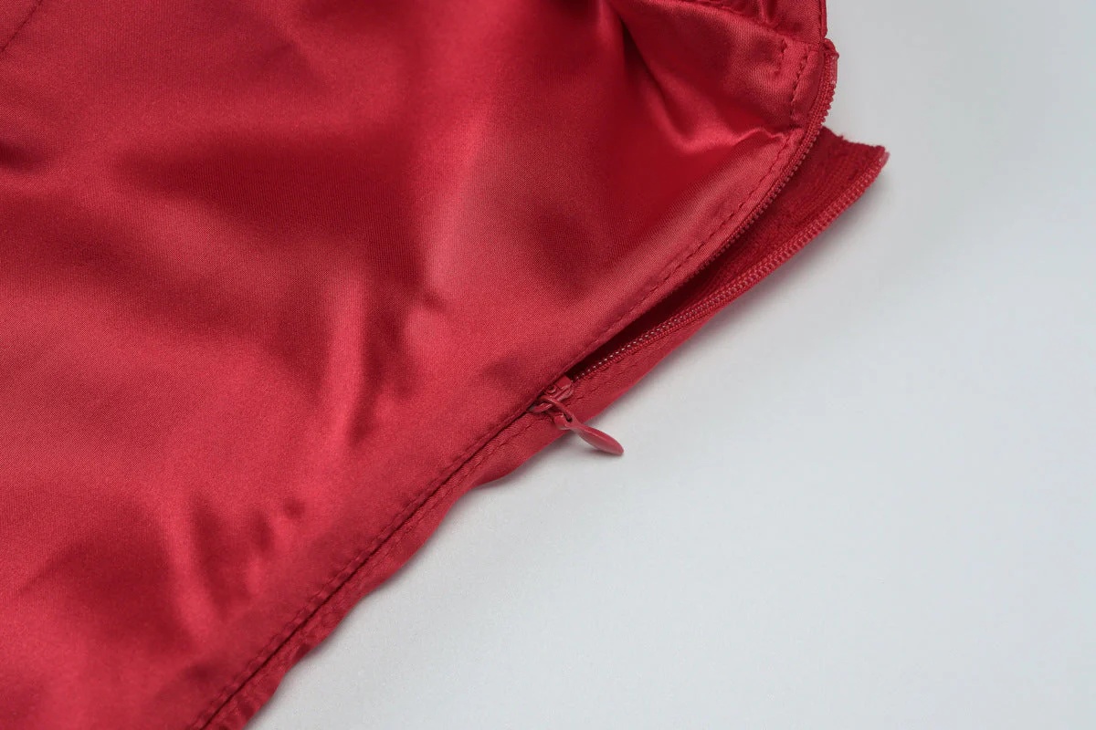 Satin pleated zip-up solid tube maxi dress - Image 6