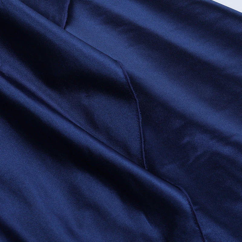 Satin slit ruffle halter self tie ruched midi dress - Image 8