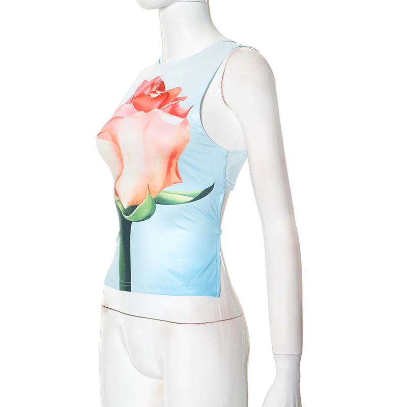 Self tie crewneck flower print contrast top - Image 4