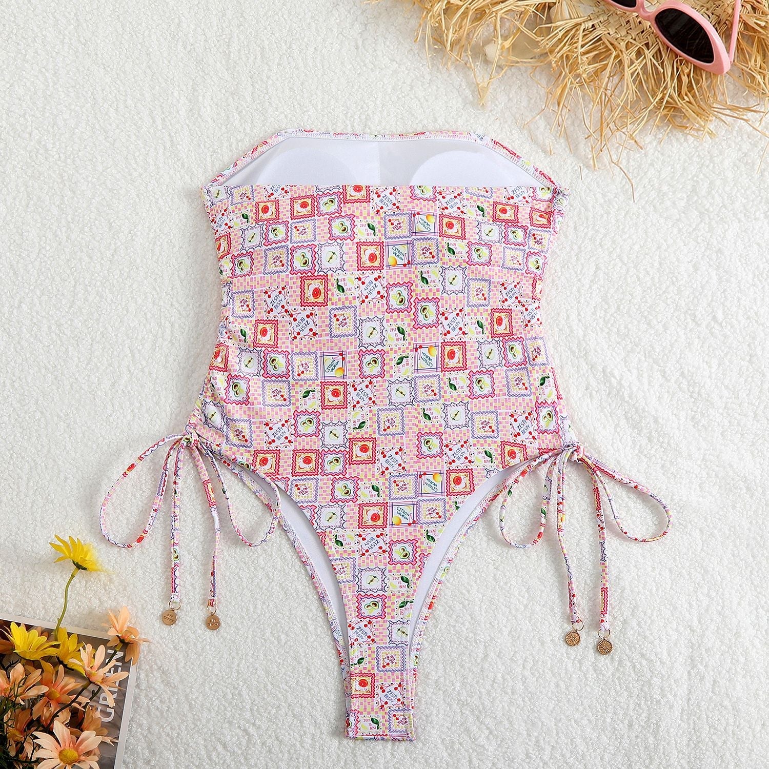 Self tie flower print tube one piece swimwear - Image 6