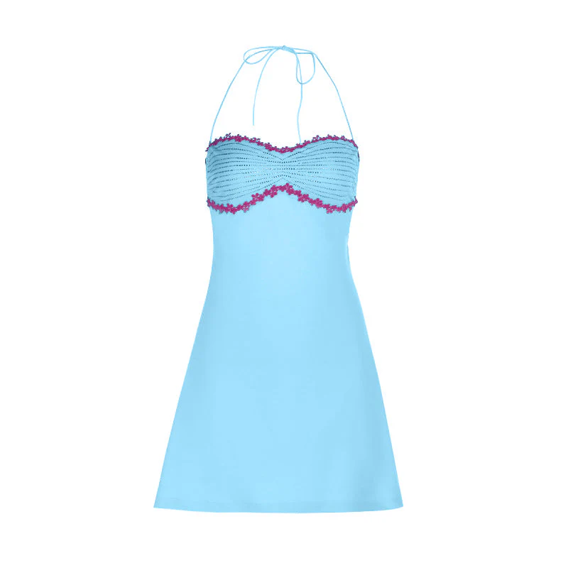 Self tie halter backless contrast mini dress - Image 2