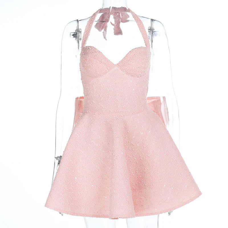 Self tie halter bowknot zip-up v neck mini dress | pastel goth - Image 3