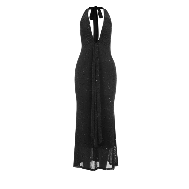 Self tie halter deep v neck backless maxi dress - Image 2
