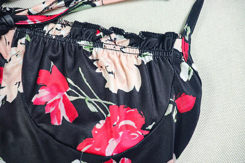 Self tie halter flower print ruched mini dress - Image 5