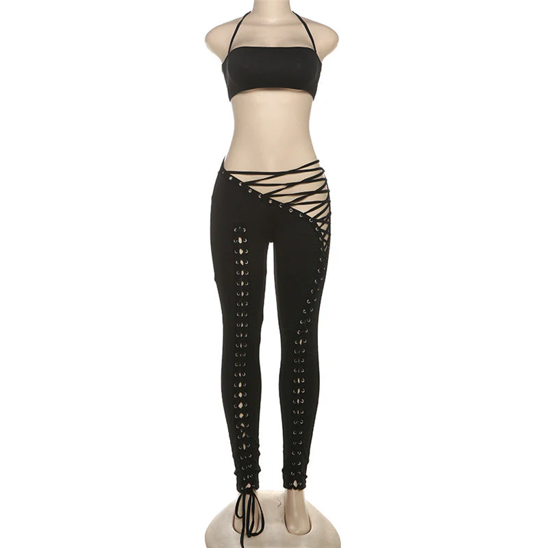 Self tie halter square neck lace up pant set - Image 6