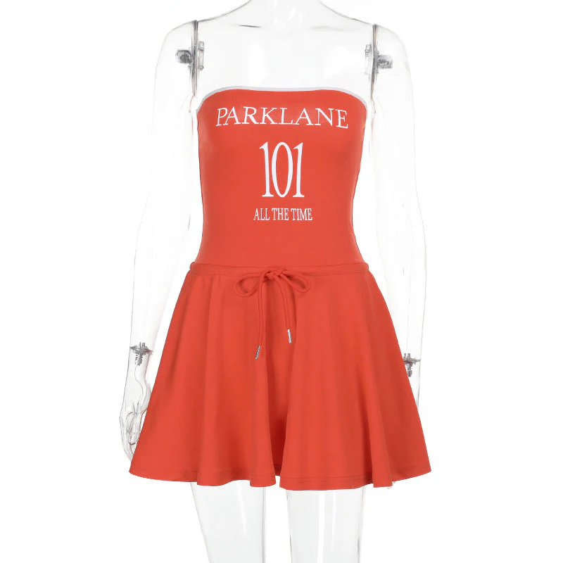 Self tie letter pattern backless tube mini dress - Image 3