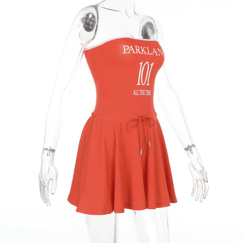 Self tie letter pattern backless tube mini dress - Image 4