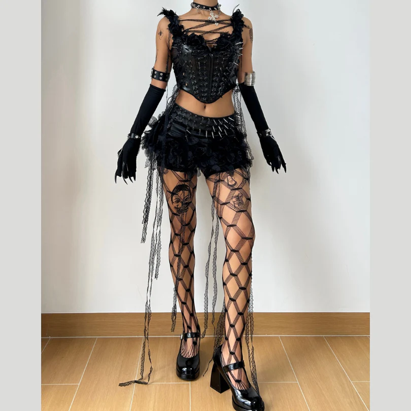 Self tie rivet applique PU leather corset top - Image 2