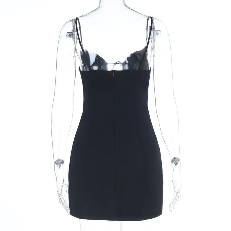 Self tie v neck hollow out lace hem cami mini dress - Image 2