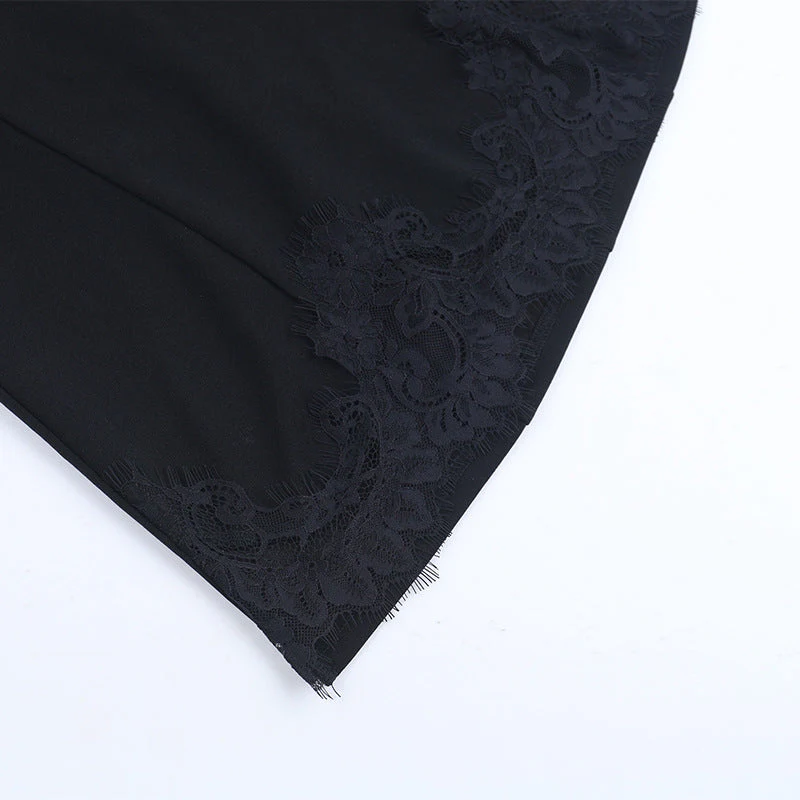 Self tie v neck hollow out lace hem cami mini dress - Image 6