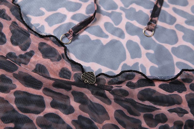 Sheer mesh leopard print contrast see through self tie backless mini dress - Image 7