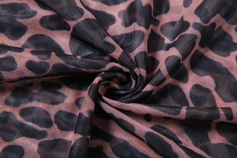 Sheer mesh leopard print contrast see through self tie backless mini dress - Image 8
