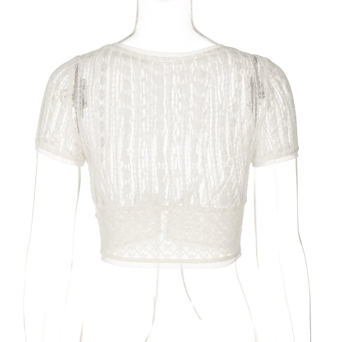Short sleeve button lace see through crop top - Image 4