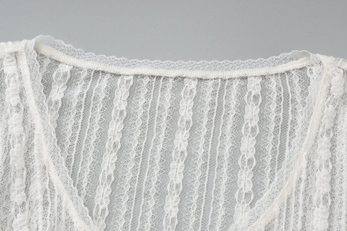 Short sleeve button lace see through crop top - Image 5