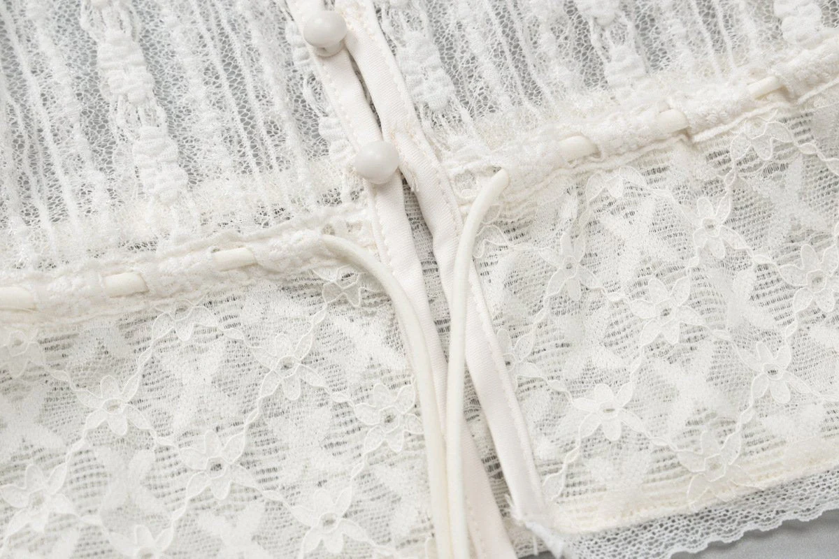 Short sleeve button lace see through crop top - Image 7
