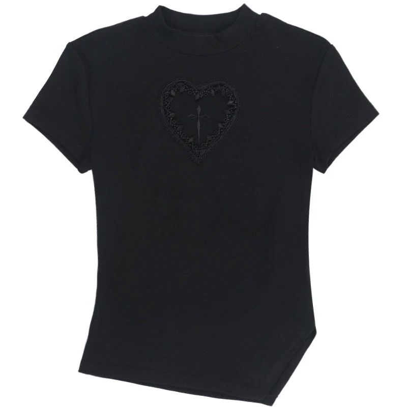 Short sleeve crewneck sweetheart pattern top - Image 6