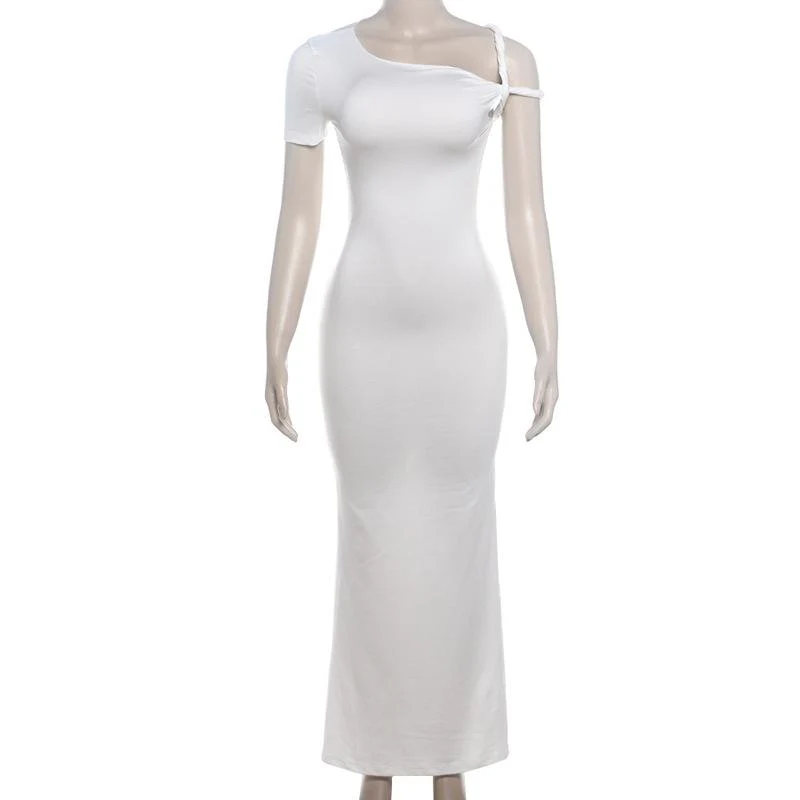 Short sleeve irregular one shoulder maxi dress - Image 5