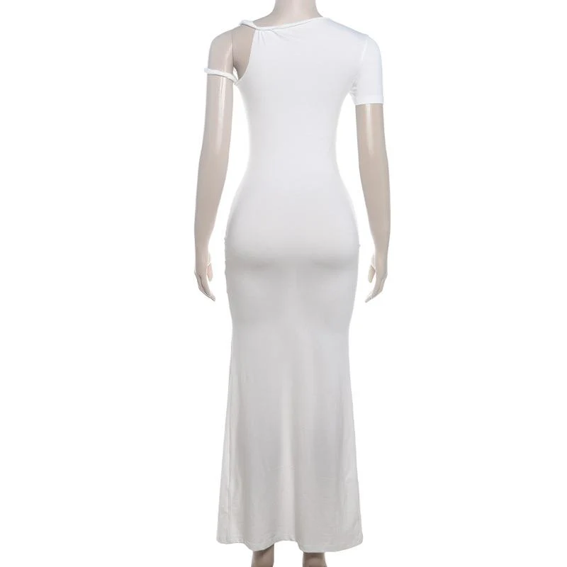 Short sleeve irregular one shoulder maxi dress - Image 7