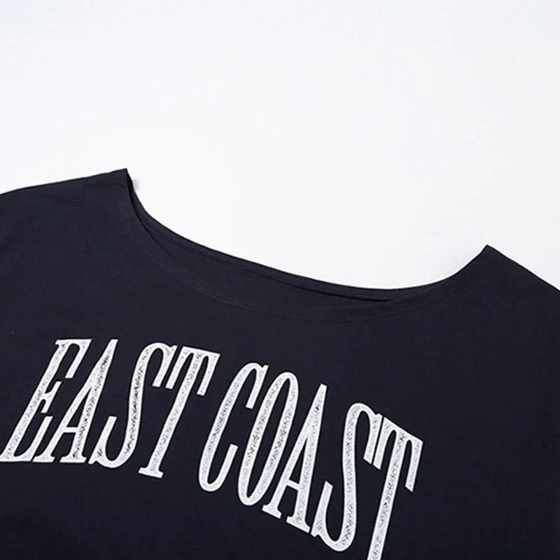 Short sleeve letter pattern round neck contrast top - Image 6