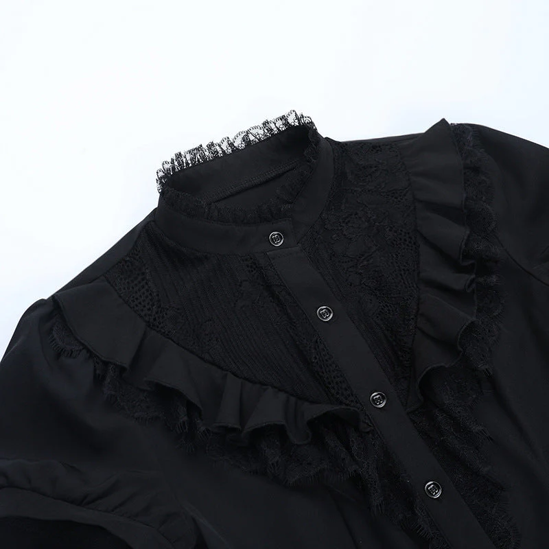 Short sleeve ruffle high neck self tie top - Image 5