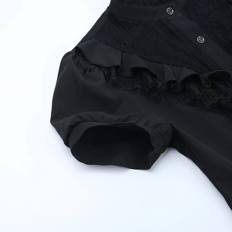 Short sleeve ruffle high neck self tie top - Image 6