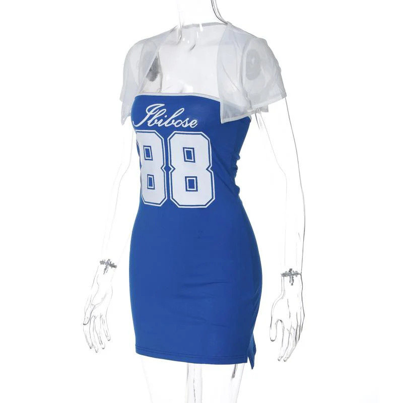 Short sleeve shrug "88" print tube mini dress - Image 8