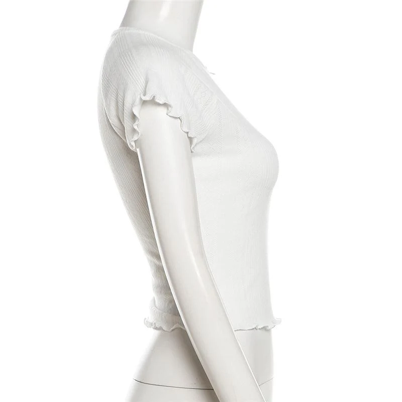 Short sleeve textured bowknot ruffle top - Image 3