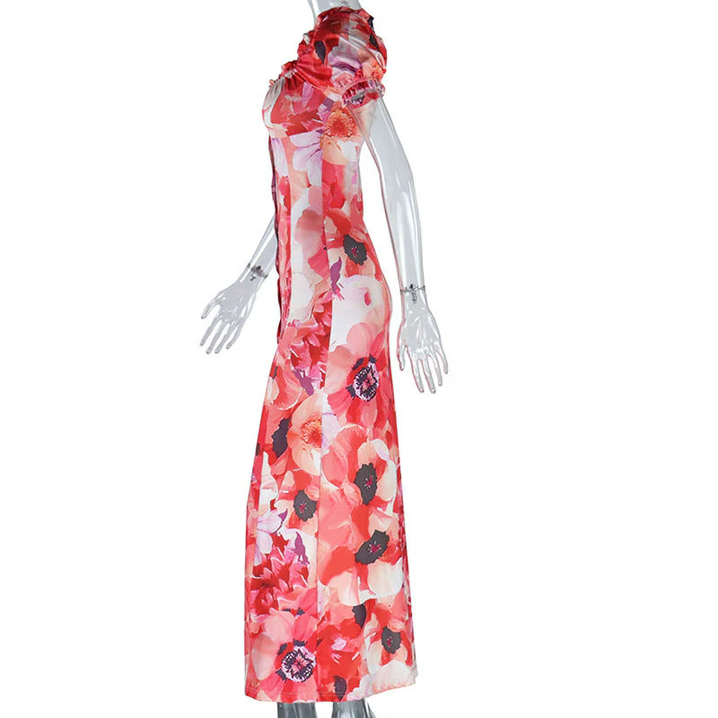 Short sleeve v neck flower print button maxi dress - Image 3