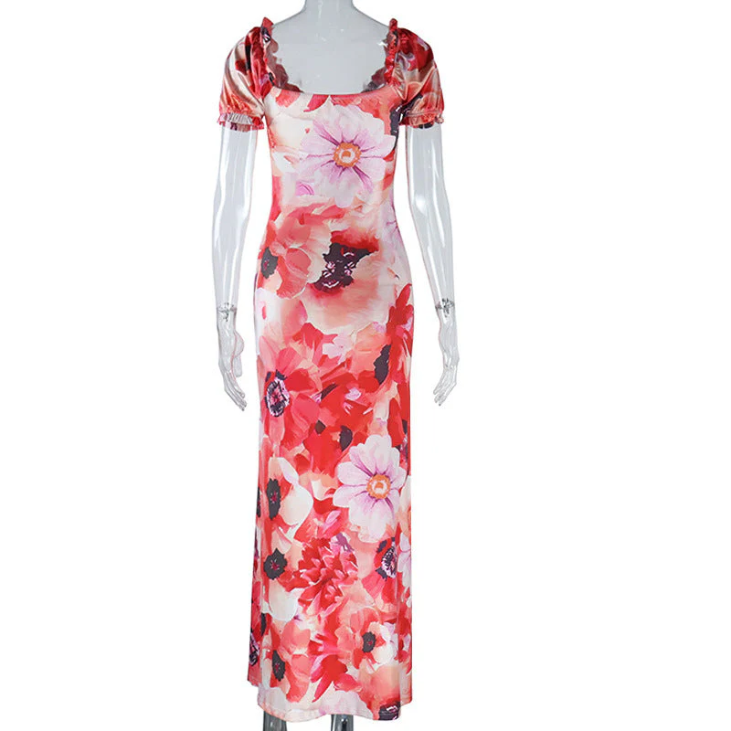 Short sleeve v neck flower print button maxi dress - Image 4