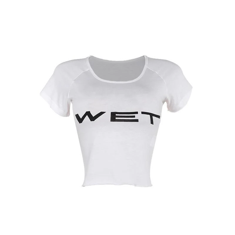 Short sleeve “WET” ruffle u neck top