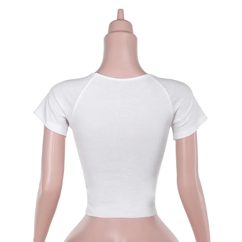 Short sleeve “WET” ruffle u neck top - Image 6