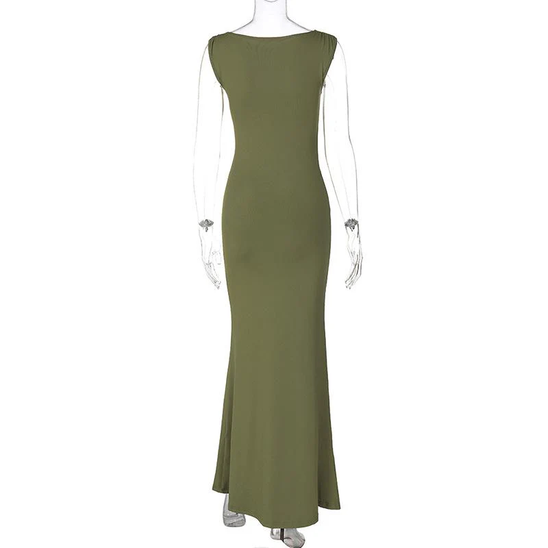 Sleeveless crewneck ruched solid maxi dress - Image 6