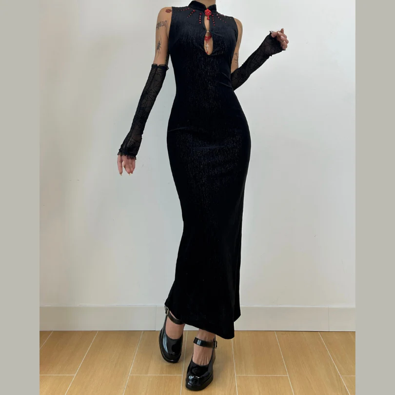 Sleeveless hollow out beaded maxi dress - Image 2