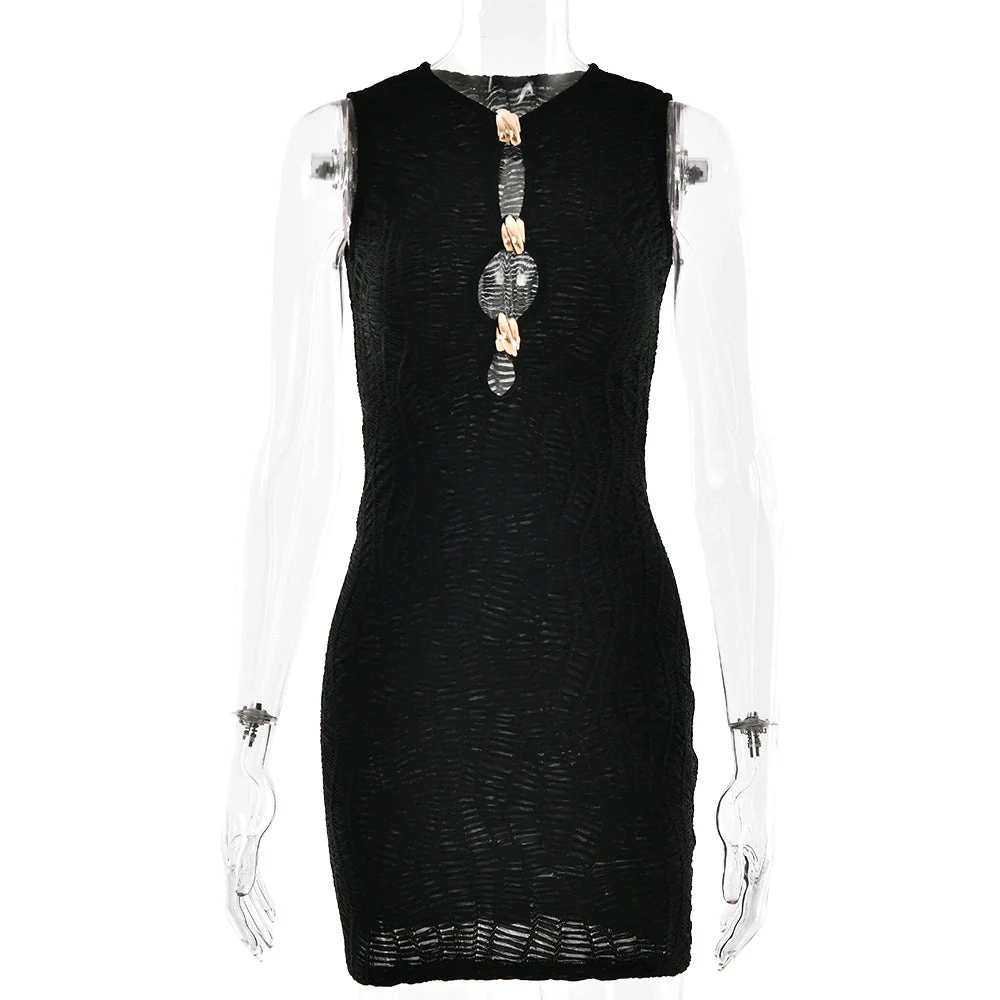 Sleeveless metal applique hollow out mini dress - Image 2