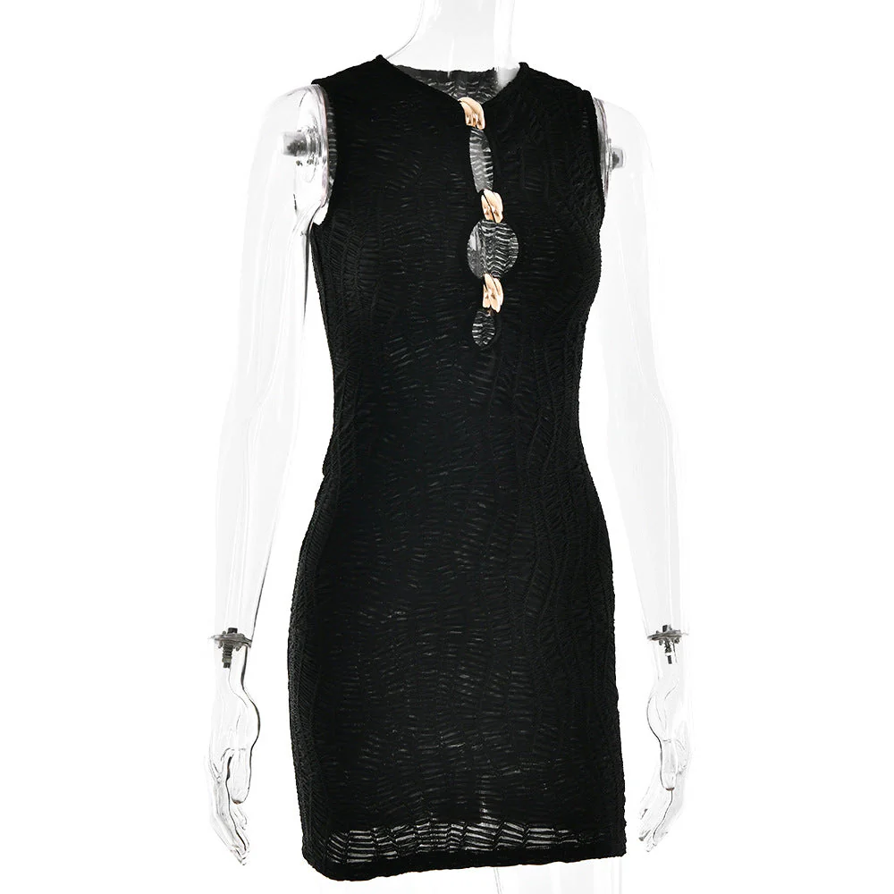 Sleeveless metal applique hollow out mini dress - Image 3