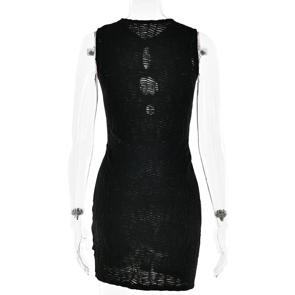 Sleeveless metal applique hollow out mini dress - Image 4
