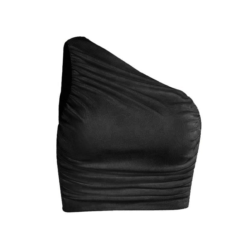Double-layered sleeveless one shoulder ruched top y2k 90s Revival Techno Fashion - Image 5