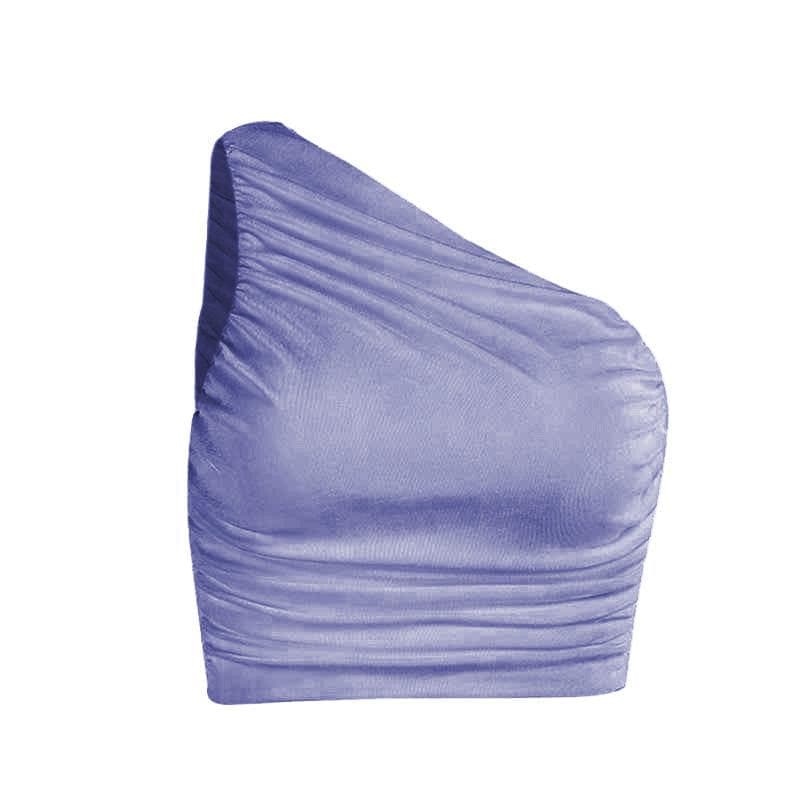 Double-layered sleeveless one shoulder ruched top y2k 90s Revival Techno Fashion - Image 6