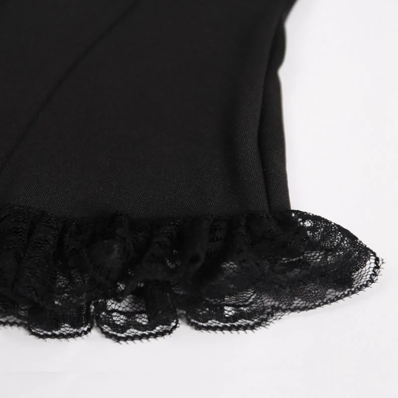 Sleeveless solid lace up zip-up lace hem self tie crop top goth Alternative Darkwave Fashion goth Emo Darkwave Fashion - Image 8
