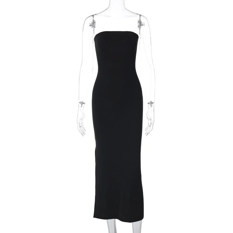 Slit backless solid sleeveless tube midi dress - Image 2