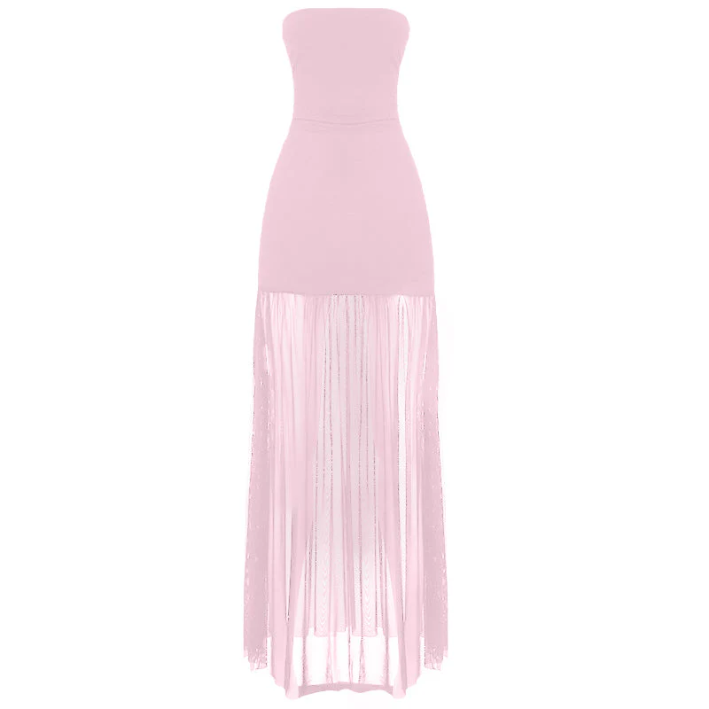 Slit mesh ruched backless tube maxi dress - Image 2