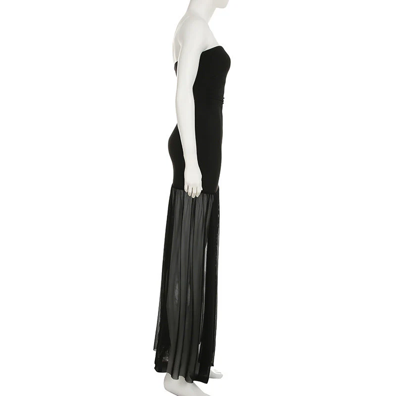 Slit mesh ruched backless tube maxi dress - Image 4