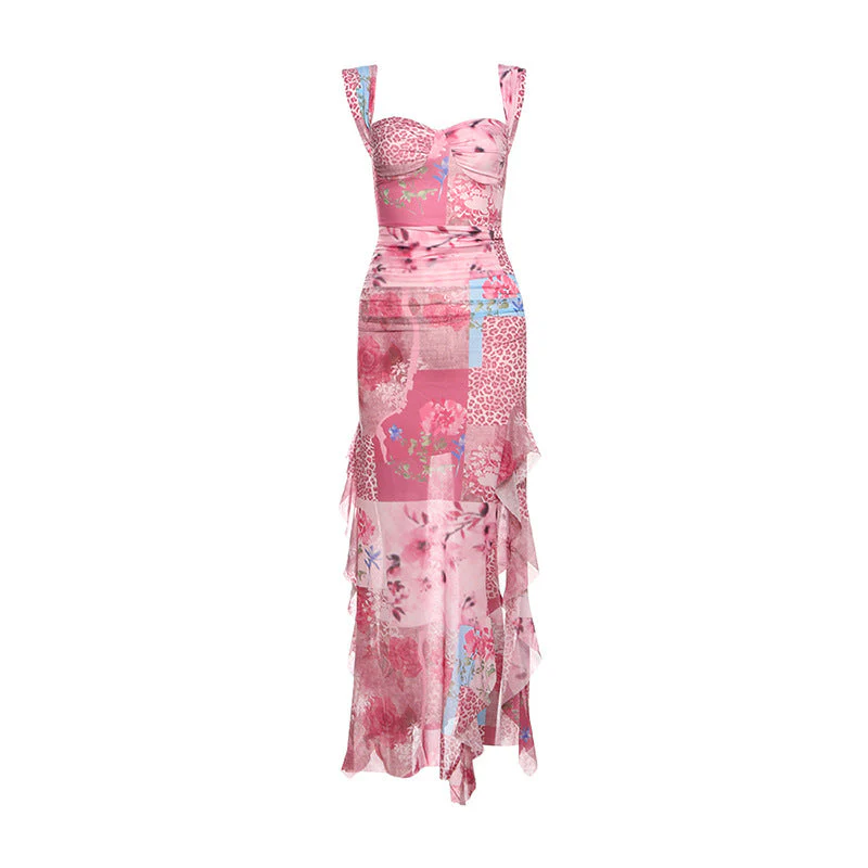 Slit print ruffle v neck tank maxi dress - Image 2