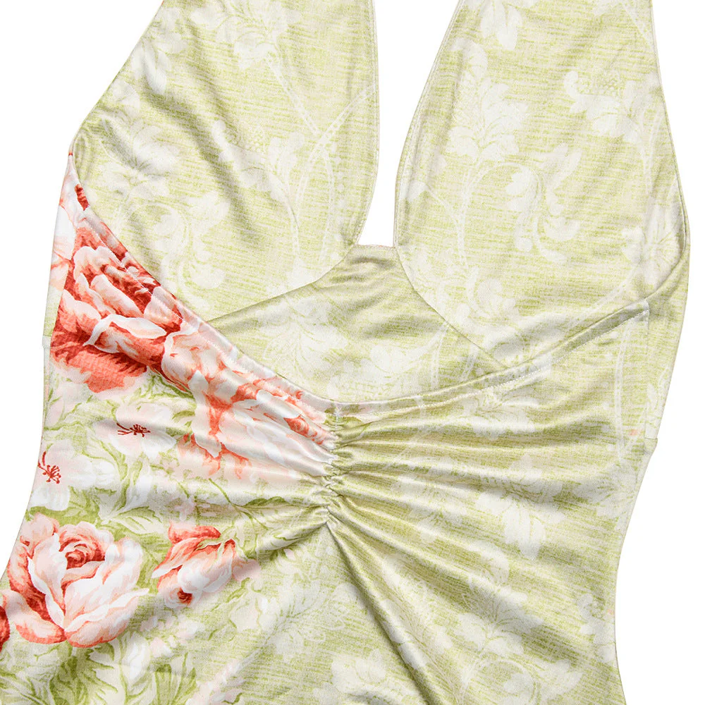 Slit ruffle flower print halter ruched mini dress - Image 7
