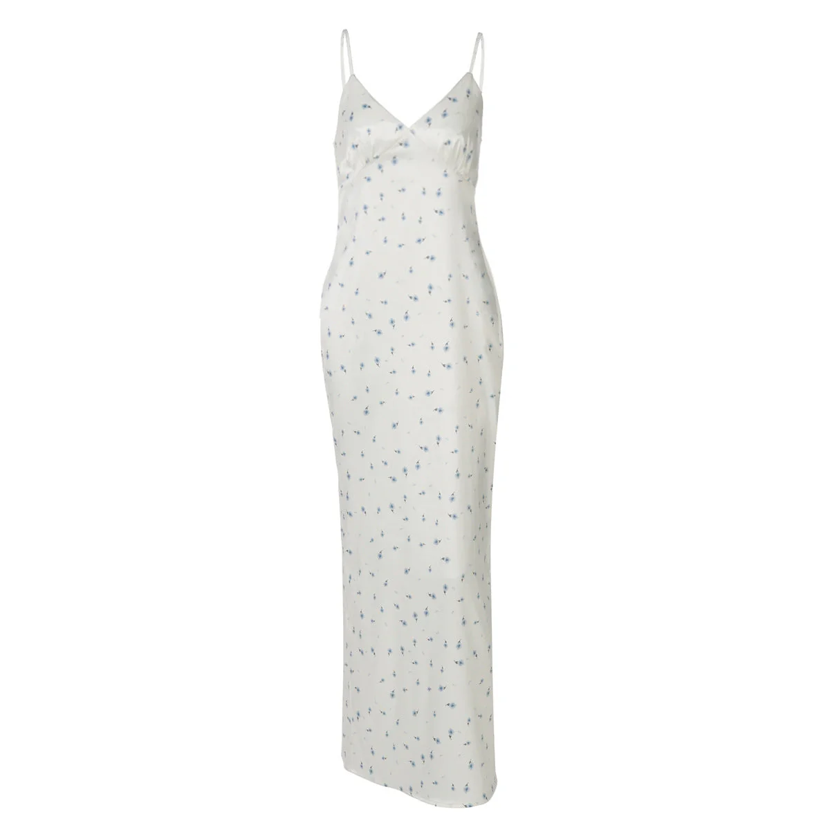 Slit v neck flower print zip-up cami maxi dress