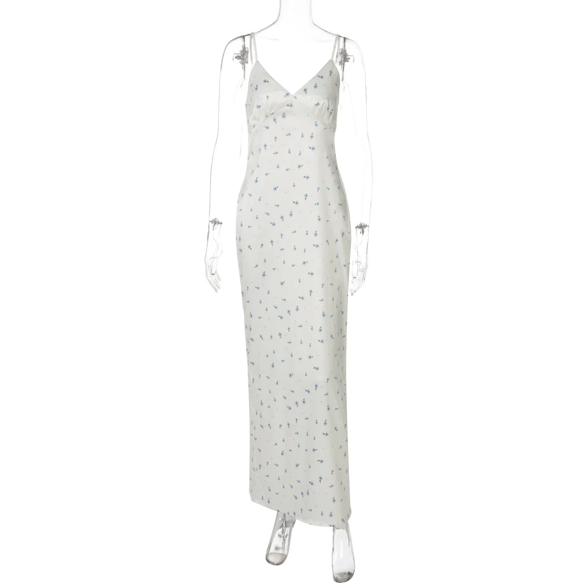 Slit v neck flower print zip-up cami maxi dress - Image 2