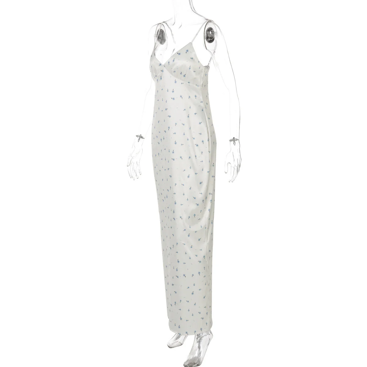 Slit v neck flower print zip-up cami maxi dress - Image 3
