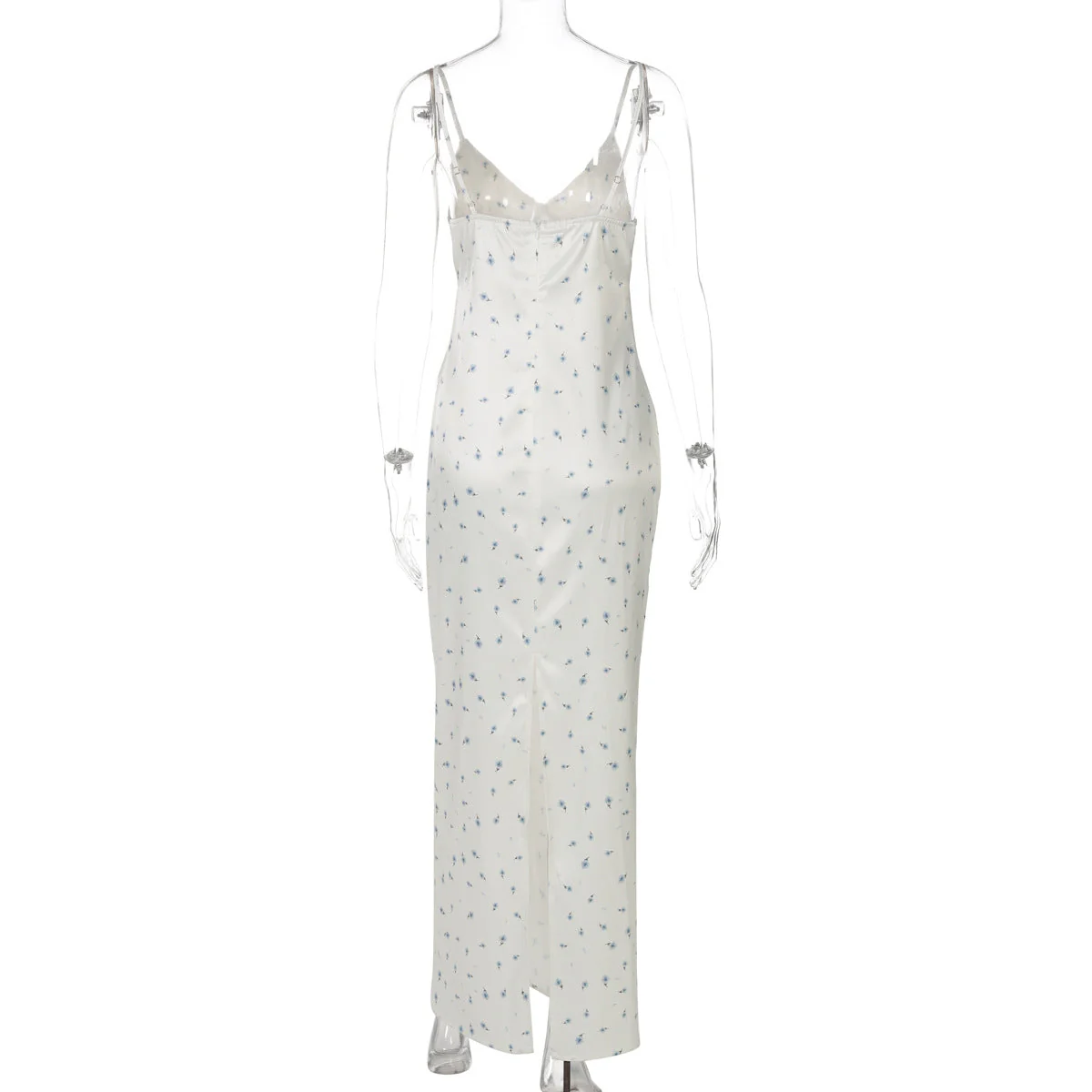 Slit v neck flower print zip-up cami maxi dress - Image 4